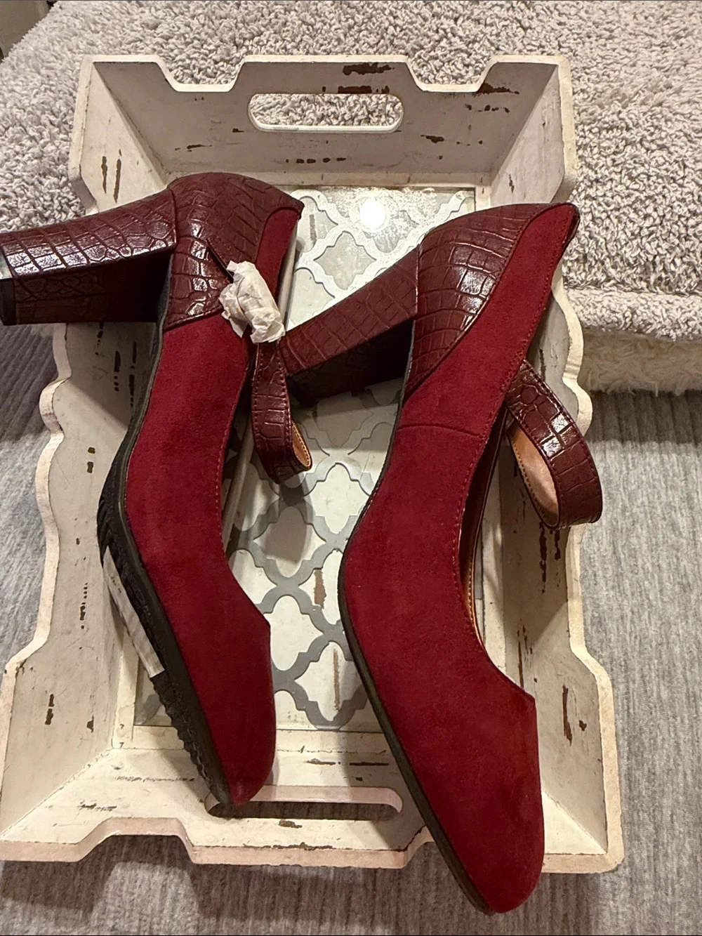 Women's Red Mary Jane Heels with Ankle Strap size 11